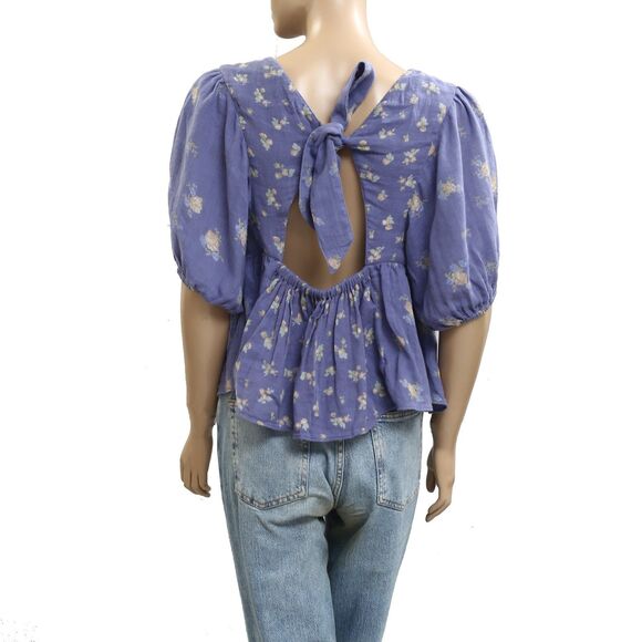 Free People Chloe Printed Blouse Top Rose Cutout Floral Cotton S NEW 281537 - Picture 8 of 9